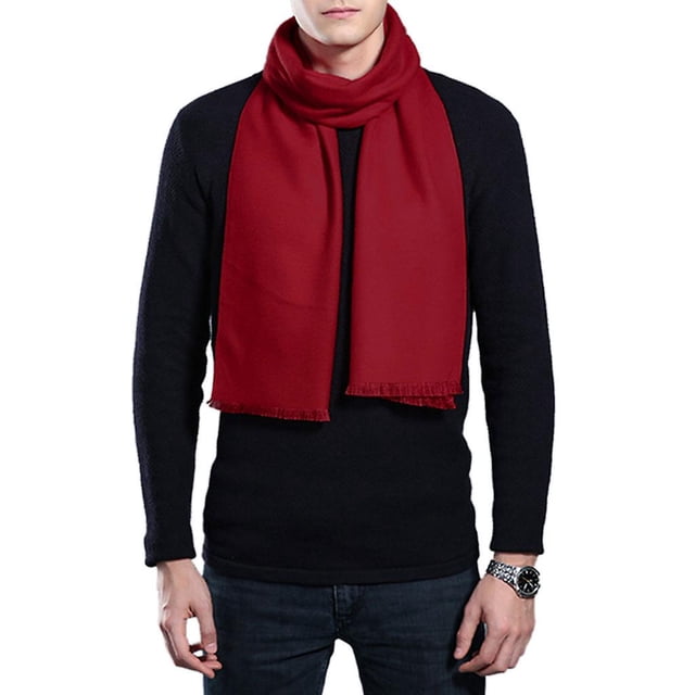 Bufanda sólida de invierno para hombres con borlas pashmina paquete térmico 9 colores vino comercial suave rojo