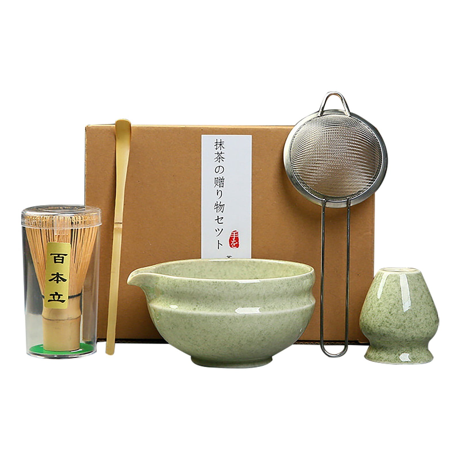 Matcha Tea Set 5 Pieces Clearance! Matcha Tea Set with Whisk Ceramic Bowl & Holder – Matcha Making Kit for Traditional Japanese Tea – Ideal Matcha Set for Beginners And