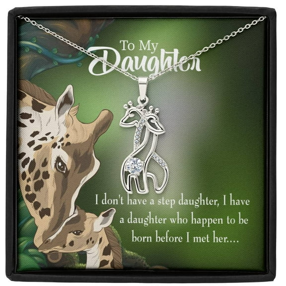 To My Bonus Daughter Born Before Mother's Treasure Gold/Silver Giraffe Necklace with Message Card & Cubic Zirconia