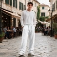 thumbnail image 3 of Dwellite Wide Leg Baggy Sweatpants Men Elastic Waist Casual Lounge Pants Drawstring Joggers Pants with Pockets White XL, 3 of 8