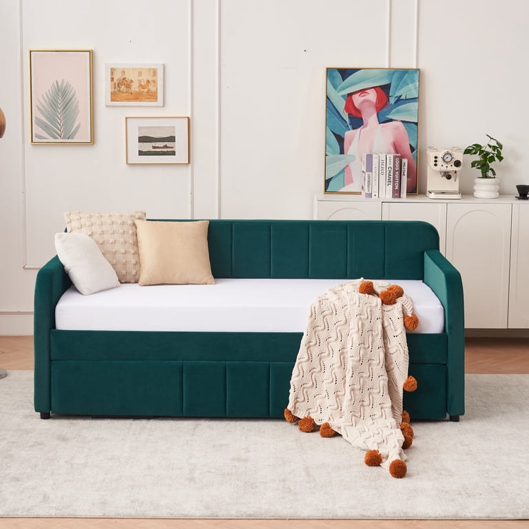 Jopath Twin Upholstered Daybed Frame with Trundle, Sofa Bed with