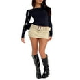 thumbnail image 2 of Femmes Manches Longues T-Shirt Col Rond Mince Crop Top Causal Solide Y2k Pull-Over Top, 2 of 6