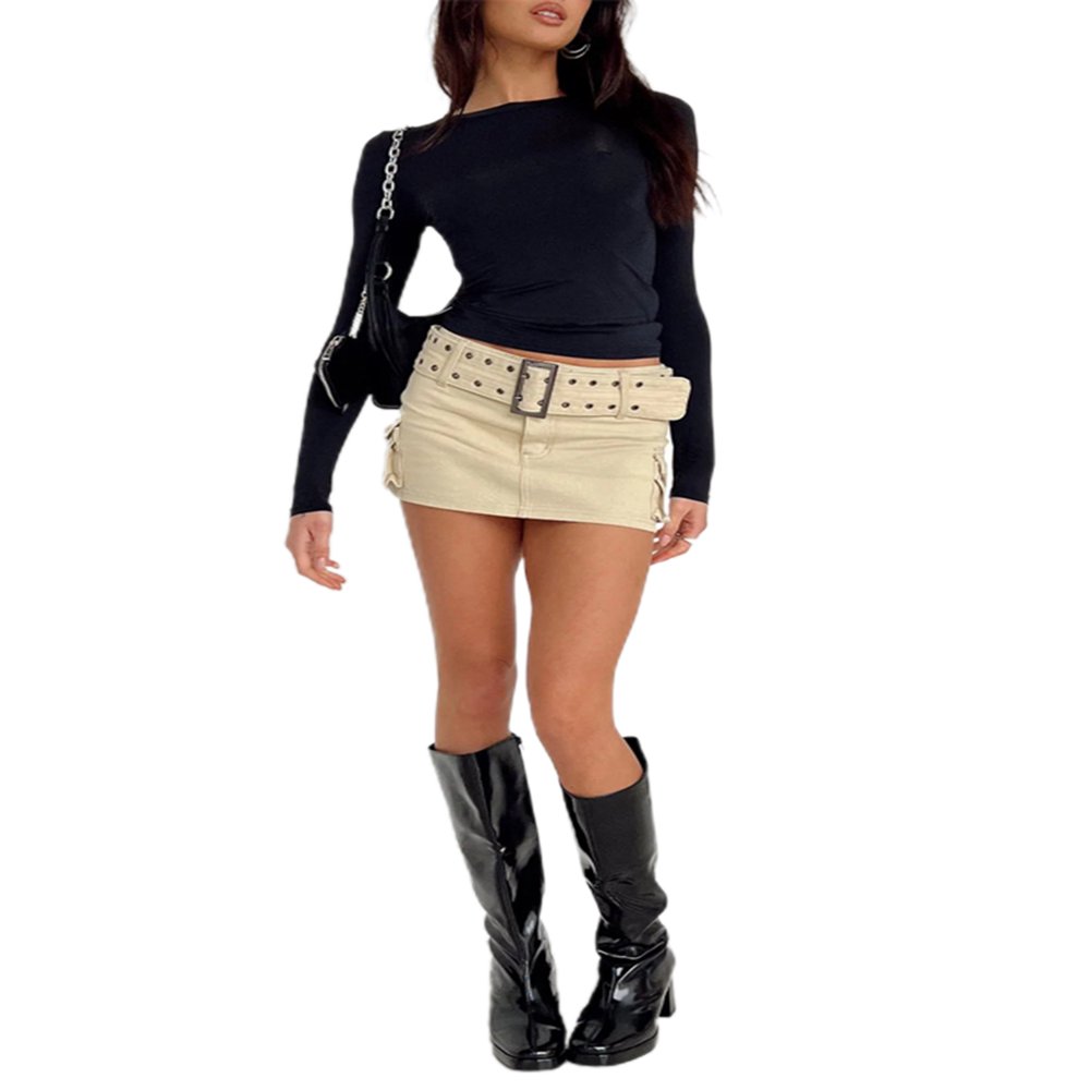 Haut Femme Manches Longues Col Rond Uni - Tee-shirt Ajusté Moulant élégant Pour Bureau, Quotidien, Streetwear