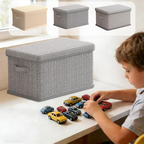 Outoloxit Foldable Clothing Storage Box with Lid, Large 14x10x8 Inches, Stackable Organizer for Wardrobe, Durable Fabric Storage Basket for Clothes and Pants