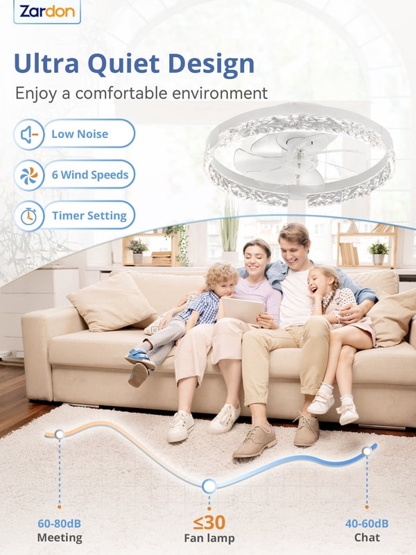 Zardon 18" Ceiling Fan with Light, Low Profile Flush Mount, Remote and Smart App Control, 6 Speeds and Quiet Reversible DC Motor for Bedroom, Living Room, Kitchen