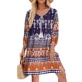 thumbnail image 1 of Ovzne Robes pour Femmes 2025 Robe d'Été Mode Féminine Décontractée Imprimée avec Cordon de Serrage Robe d'Été à Manches 3/4 Col Rond Grande Taille Robe Maxi Imprimée Liquidation, 1 of 7