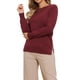 thumbnail image 1 of Suéteres de punto para mujeres, de manga larga, cuello redondo, tops casuales para outfit de otoño 2025, XS, rojo vino, 1 of 6