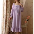 thumbnail image 2 of Defitshape Women's 100 Cotton Nightgown Vintage Victorian Princess Long Sleeve Ruffle Fall Loose Sleep Dress Mid-Length Purple XX-Large, 2 of 4