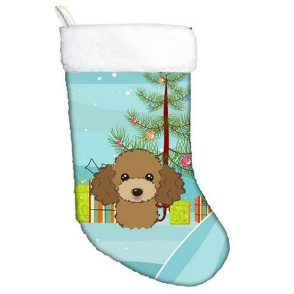 Christmas Tree & Chocolate Brown Poodle Christmas Stocking