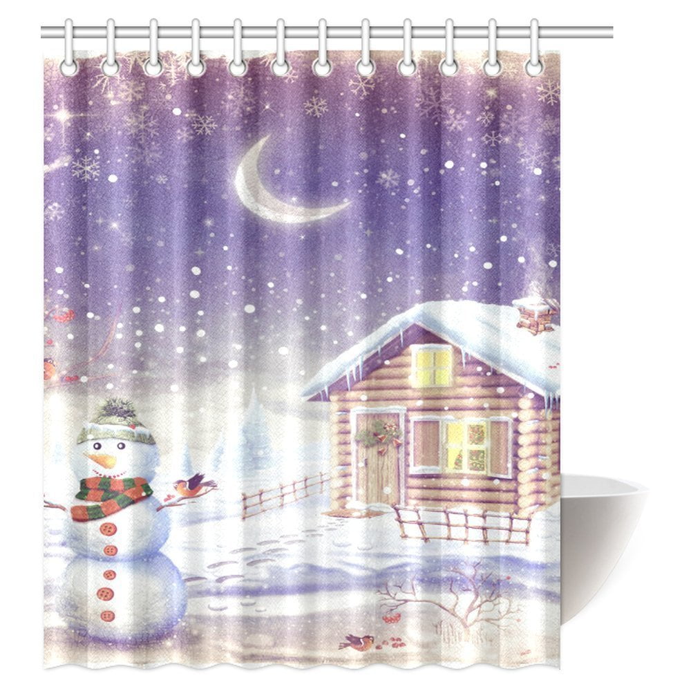 Pop Winter Landscape With Snowman Shower Curtain Christmas