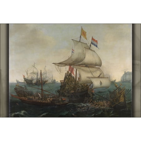 24"x36" Gallery Poster, Dutch Ships Ramming Spanish Galleys October 1602