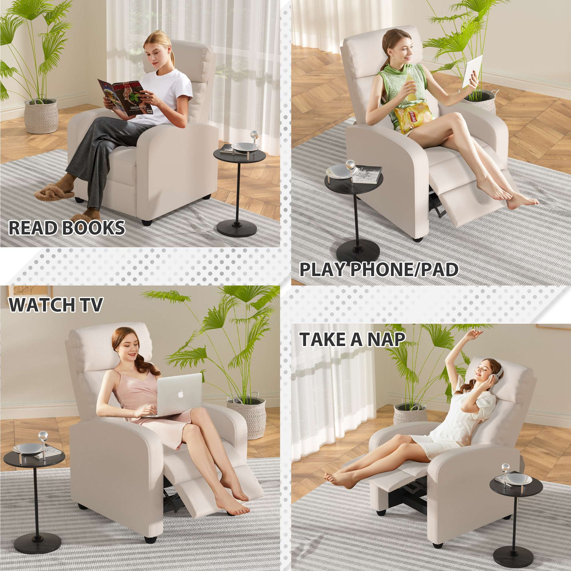 YRLLENSDAN Modern PU Leather Power Recliner Chair with Massage, Adjustable Footrest, Beige
