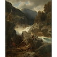 thumbnail image 2 of Hans Gude 12x14 Black Ornate Wood Framed Double Matted Museum Art Print Titled: Waterfall in Hallingdal (1859), 2 of 5