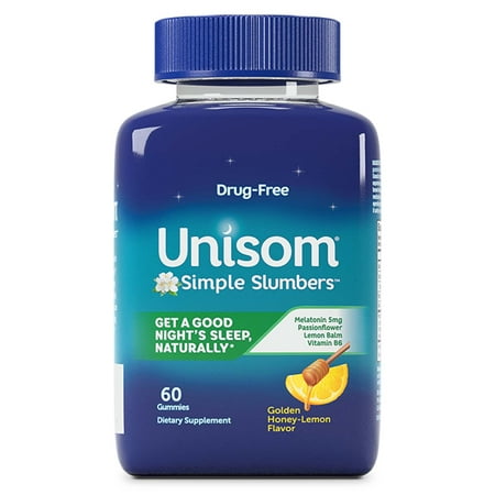 Unisom Simple Slumbers Golden Gummies with 5mg Melatonin, Honey Lemon, 60 ct.