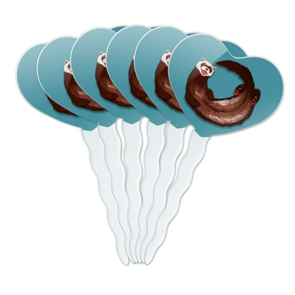 Happy Ferret Heart Love Cupcake Picks Toppers Decoration Set of 6