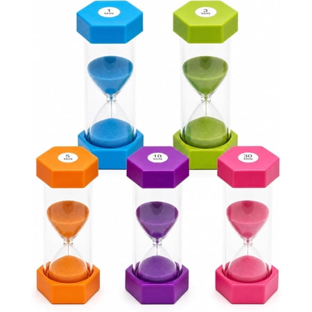 Colorful Sand Timer Set of 5 Acrylic Hourglass Timers 1/3/5/10/30 Minutes Durable Sandglass for Classroom Kitchen Cooking Games Office Decoration