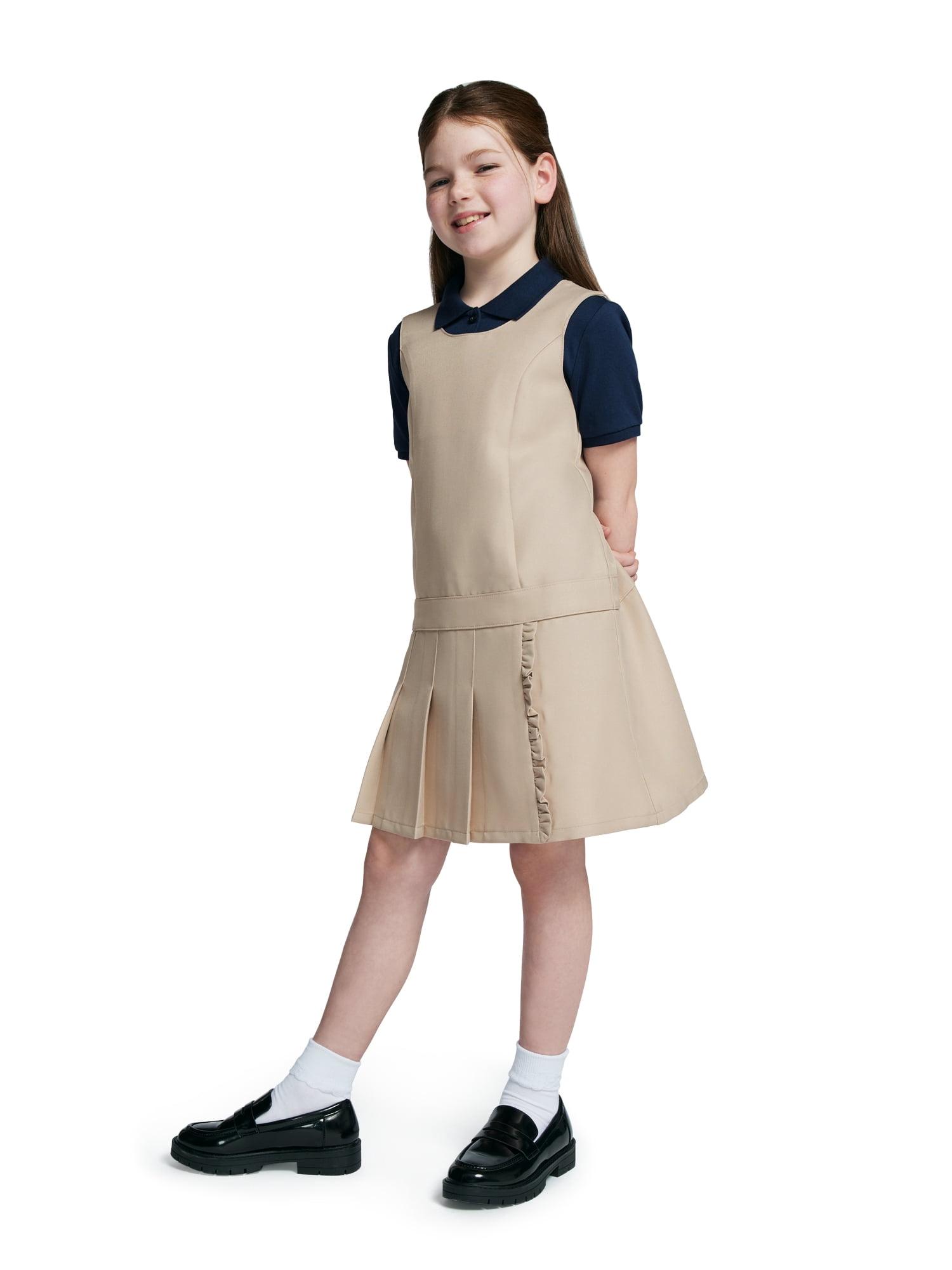 Wonder Nation Girls School Uniform Pleated Ruffle Jumper Dress, Sizes 4-16 & 8-20 Plus