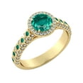 thumbnail image 5 of 14K Yellow Gold 2.50 ctw Lab Created Green Emerald Stone Ring with Diamonds Vintage Micro Pave Halo, 5 of 7