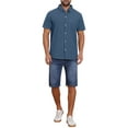 thumbnail image 2 of INSPIRE CHIC Men's Point Collar Short Sleeve Button Down Casual Stripes Linen Shirts M Dark Blue, 2 of 6