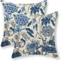 Blue Floral Pillow Covers 18x18 Set of 2 Vintage Floral Throw Pillows Chinoiserie Flower Botantical Decorations Pillowcase Outdoor Decor Linen Farmhouse Cushion Case for Couch Sofa Bed