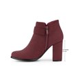 thumbnail image 2 of BLISSFUL STEP Women's Ankle Boots Chunky Block Heel Round Toe Heart Buckle Faux Suede Boots Burgundy 9.5, 2 of 7