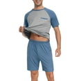 thumbnail image 3 of MINTREUS Men's Pajama Set Short sleeved Round Neck 2-piece Set Men's Shorts Casual Set Raglan Pajamas, 3 of 7