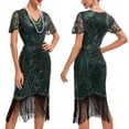thumbnail image 2 of Coat for Women 1920s Flapper Party Dress Set with Knee Length Sequined Dress and Tassels Hem Accessories, 2 of 7