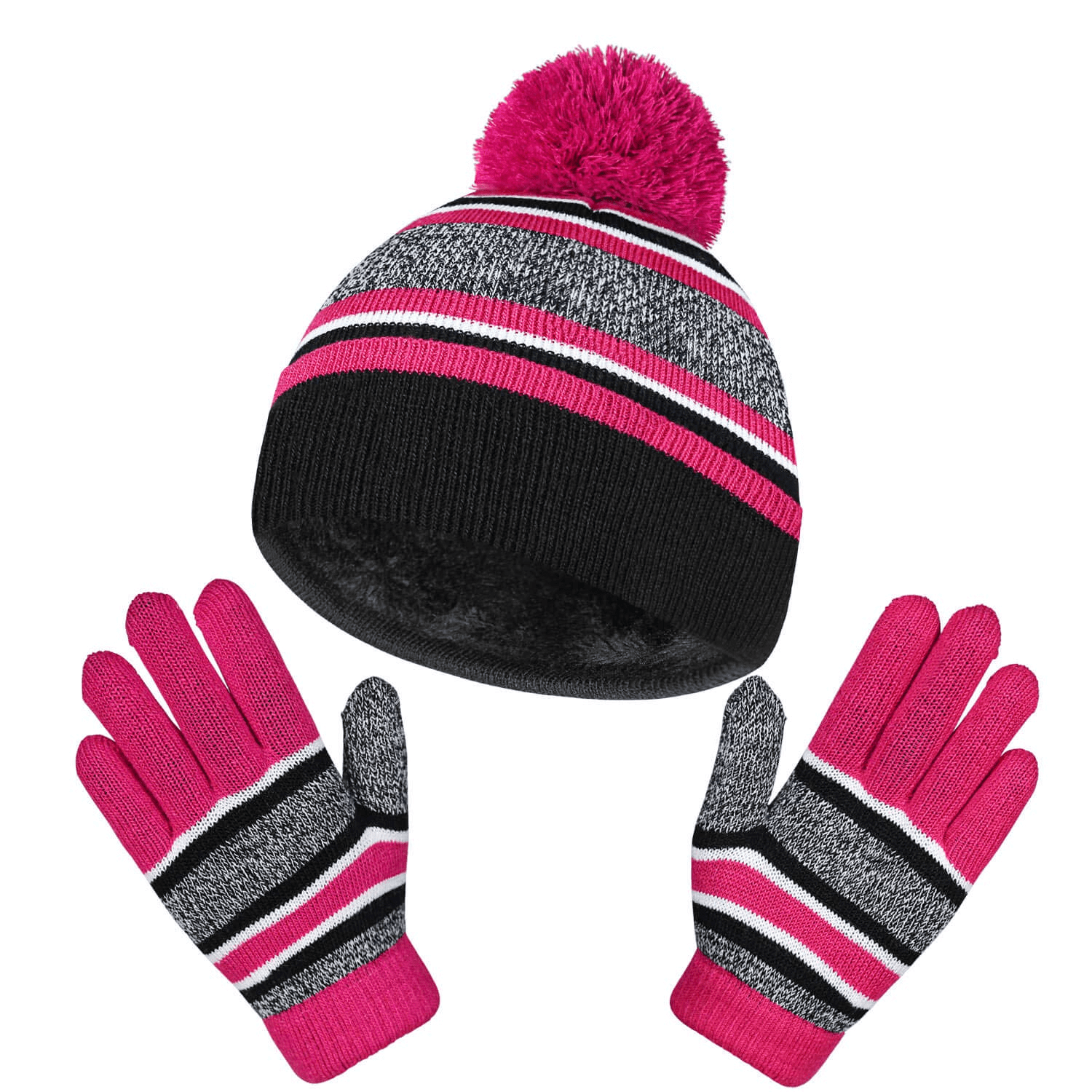 OZERO 2Pcs Kids Winter Knit Hat Gloves Set for 410 Year Boys and Girls