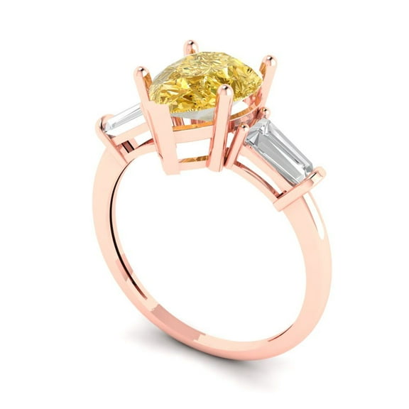 2.5 ct Pear Cut Yellow Moissanite Three-Stone Engagement Ring for Women in 14K Rose Gold