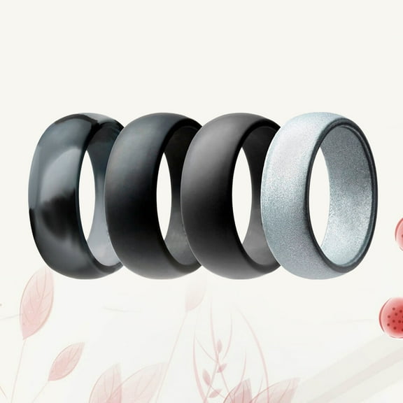 MLINS 4PCS Unisex Silicone Rings Fashion Gym Rings Simple Couple Rings (Camo Grey, Black, Dark Grey, Silver, Size 7)