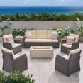 thumbnail image 2 of Sanger Outdoor 7 Seater Wicker Chat Set with Fire Pit, Dark Brown and Dark Gray, 2 of 10