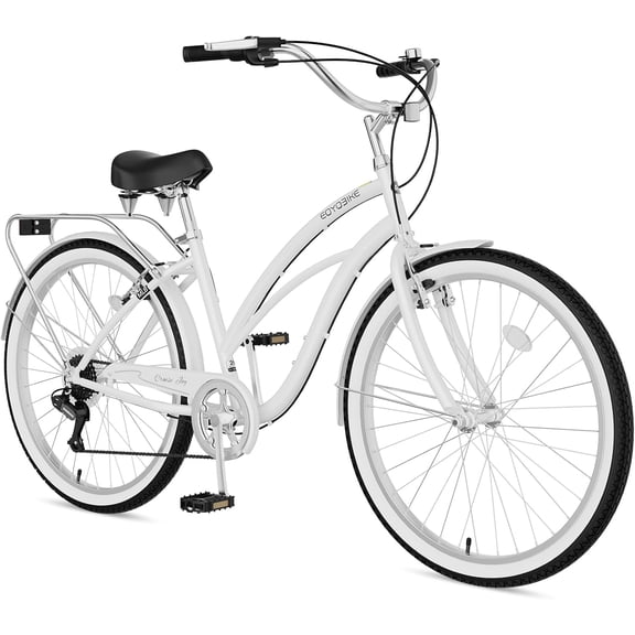 FICISOG Beach Cruiser Bike for Women, 26" Womens Commuter Bike with Rack, 7-Speed Classic Cruiser Bicycle Low Step Through for City Commuter, Retro Bicycle for Seniors Ladies Adult