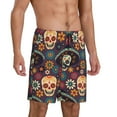 thumbnail image 3 of Rocae Skulls and Flowers for Men's Soft Sleep Pajama Shorts, Waistband and Pockets, 3 of 9