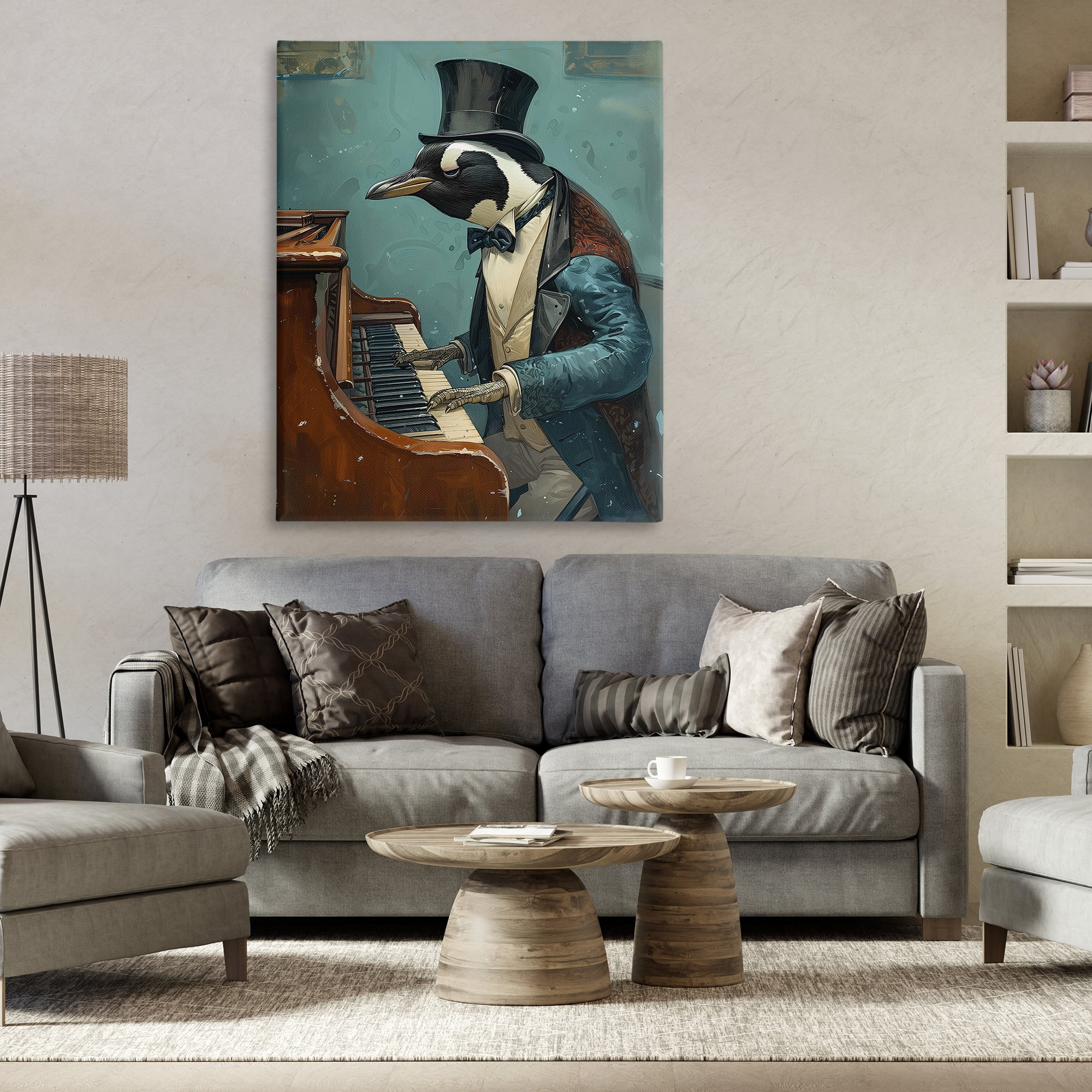 Stupell Industries Piano Playing Penguin Animals & Insects Painting Gallery Wrapped Canvas Art Print Wall Art, 36 x 48