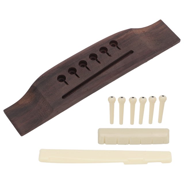 Guitar Preslotted Bridge Set, Bridges Saddle Nut Pin Sets Long Service Life Rosewood + Plastic Wood Color Crisp Sound For Playing