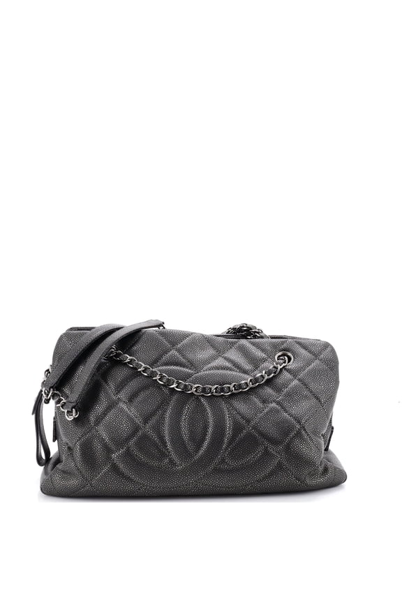 Pre-Owned Timeless CC Shopping Tote Quilted Caviar Medium By Rebag