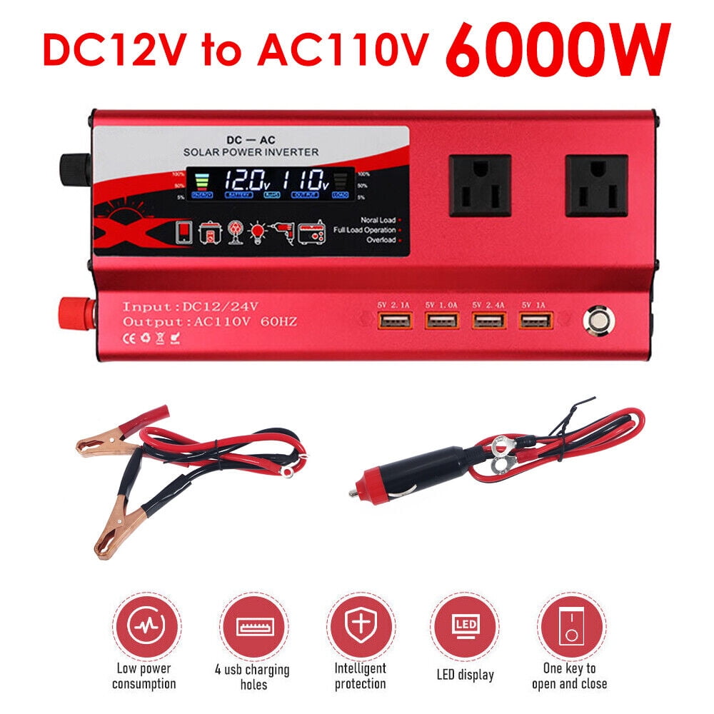 JAHY2TECH Pure Sine Wave 12V 900W Continuous 6000W Surge Power Inverter LED Display for Truck