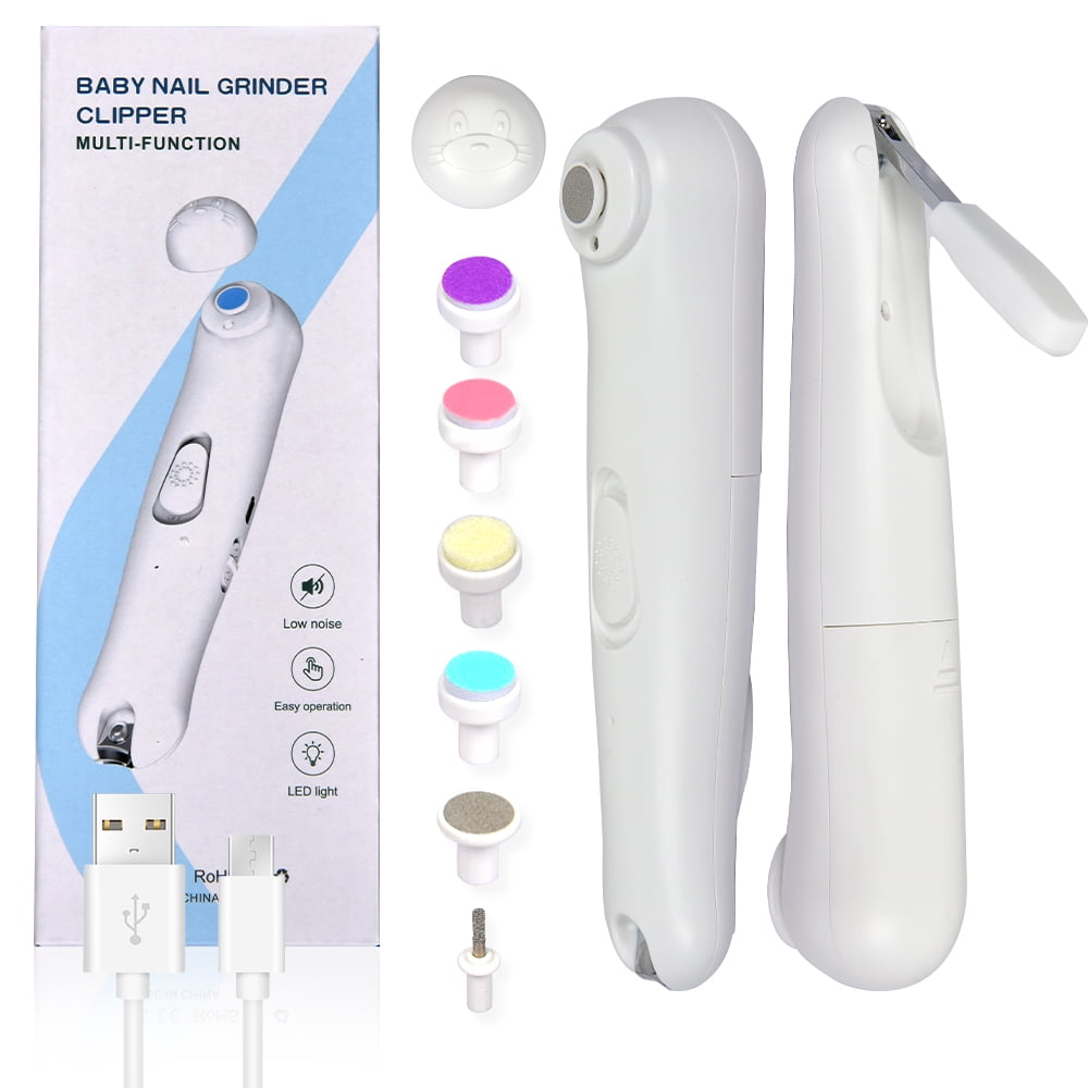 Coolmade Baby Nail Clippers Safe Electric Baby Nail Trimmer, Baby Nail File Kit, Additional Replacement Heads, Newborn Toddler Toes and Fingernails, Trim and Polish (White)