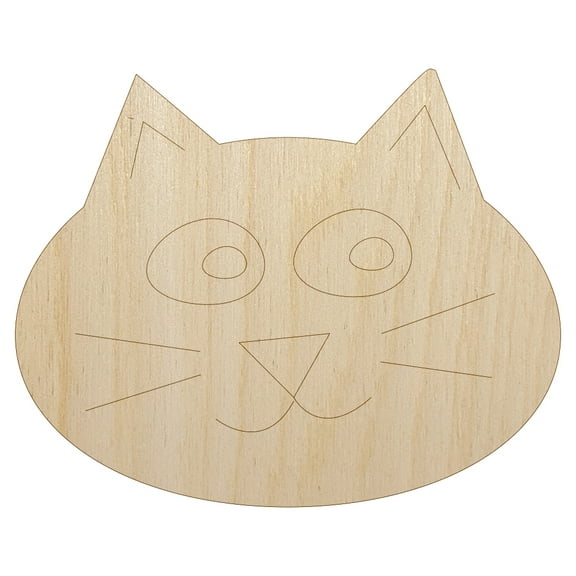 Happy Cat Face Doodle Wood Shape Unfinished Piece Cutout Craft DIY Projects - 4.70 Inch Size - 1/8 Inch Thick