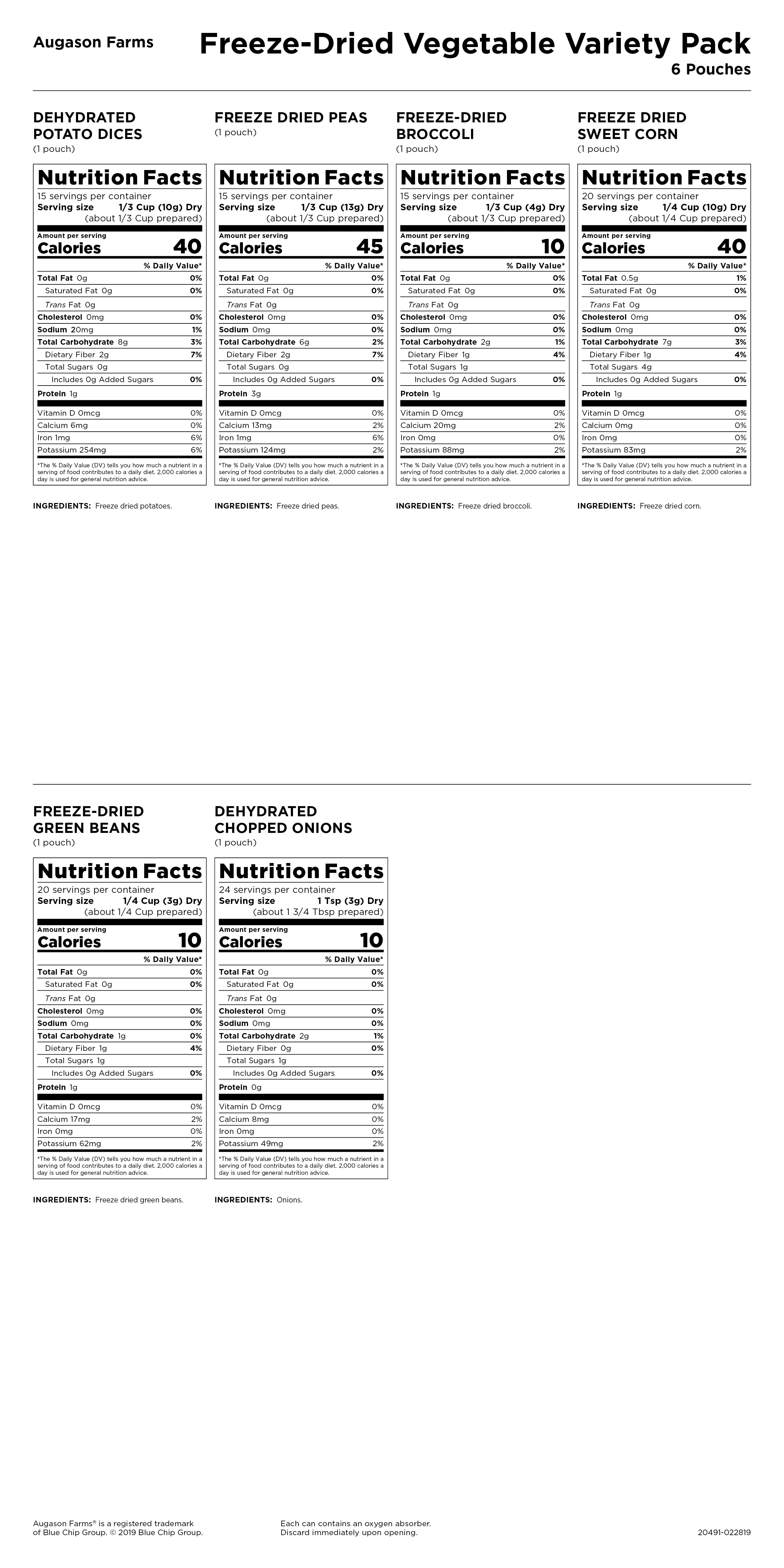 Augason Farms Freeze-Dried and Dehydrated Vegetables Emergency Food Supply, 6 Varieties