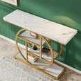 thumbnail image 4 of Industrial 4-Tier Console Table - 41.3" Rustic Brown with Circle Metal Base, 1.57" Thick Tabletop, Narrow Design for Entryway, Hallway, Living Room, Behind Couch, 4 of 6