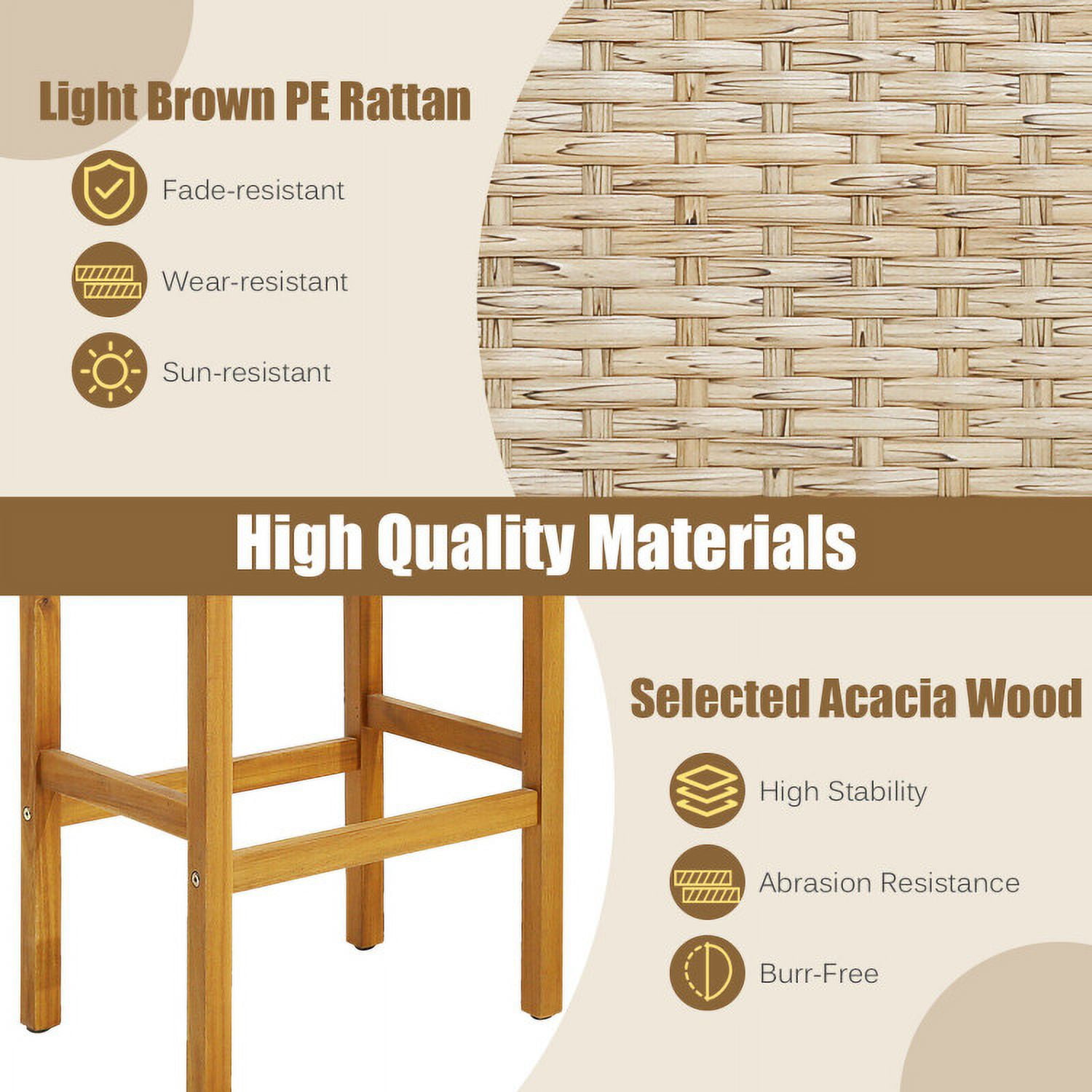 Aimee Lii Patio Wood Bar Stools Set of 2/4-4 Pieces, Outdoor Patio Furniture