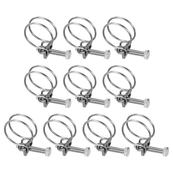 Uxcell 10-Pack Double Wire Hose Clamp, 25-29mm 304 Stainless Steel Hose Clips Adjustable for Dust Collection Hose
