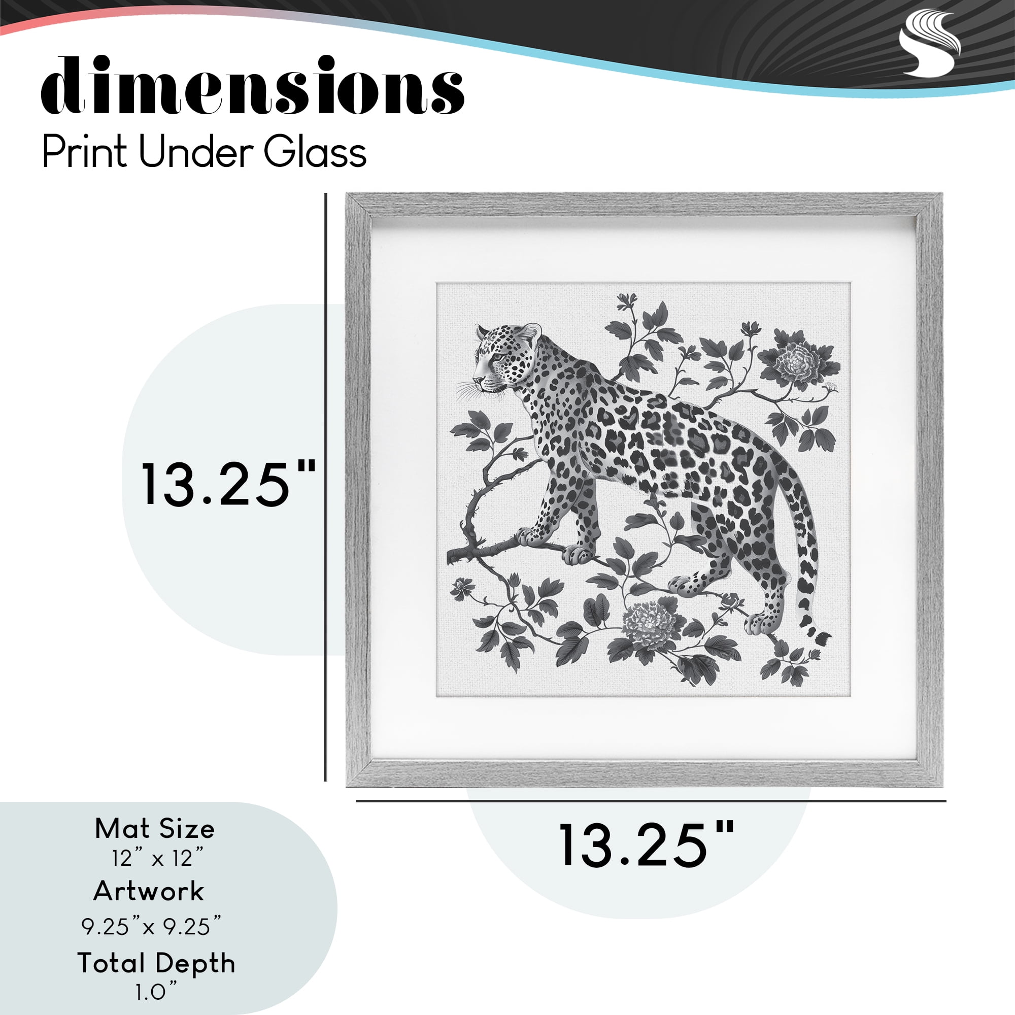 Monochrome Detail Leopard Gray Framed Print Under Glass, design by Lettered and Lined