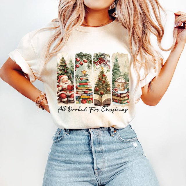 All Booked For Christmas Shirt, Retro Christmas Books Shirt, Book Lovers Shirt, Christmas Teacher Shirt, Gift For Teachers, Bookish Shirt, Brushstroke
