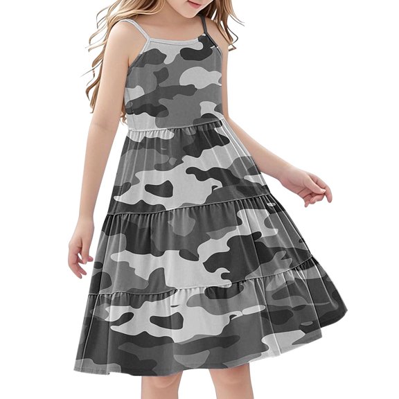 13-14 Years Girls Camouflage Print Dress Sleeveless Girls Summer Spring Dress 5-12Y