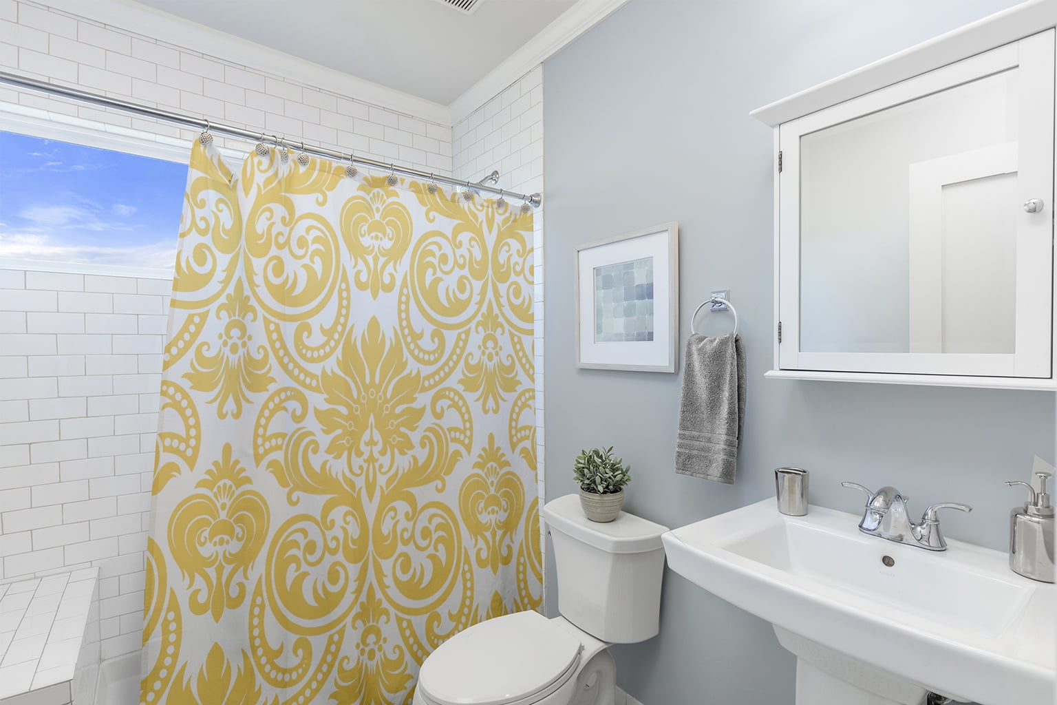 Simply Daisy 70" W x 73" L Alexys Polyester Shower Curtain, Yellow [1 Ct]
