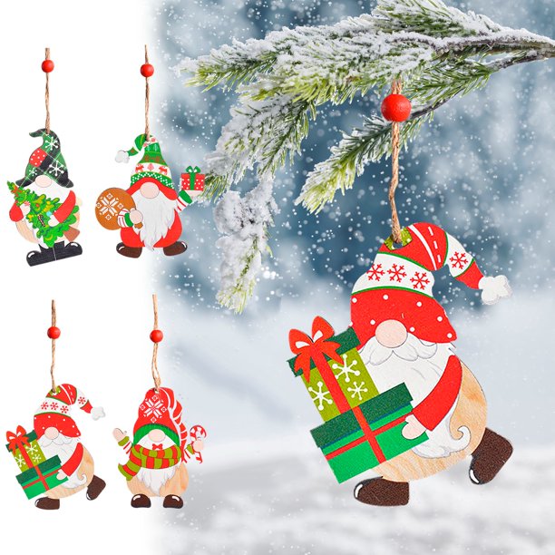 onlyliua Adornos Navideños de Madera Pintados para Árboles de Navidad Sin Rostro