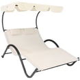 thumbnail image 1 of Sunnydaze Décor Chaise Longue Double d'Extérieur avec Auvent Pare-Soleil - Ensemble de 1, Beige, 1 of 7