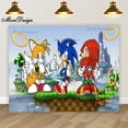 thumbnail image 3 of Fondo de fotografía con iluminación de Sonic Hedgehog, pancarta de cumpleaños para niños, decoración para fiesta de baby shower, fondo de vinilo de poliéster con dibujos animados, 3 of 5